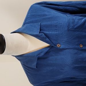 Tommy Bahama 100% Silk Blue Men's Slightly Textured Casual Shirt, Size Large